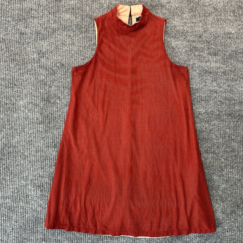 rwish4u Perforated Laser Cut Shift Dress Small Rust Red Mock‎ Neck Sleeveless